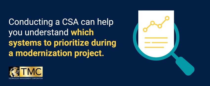 Conducting a CSA can help you understand which systems to prioritize during a modernization project.