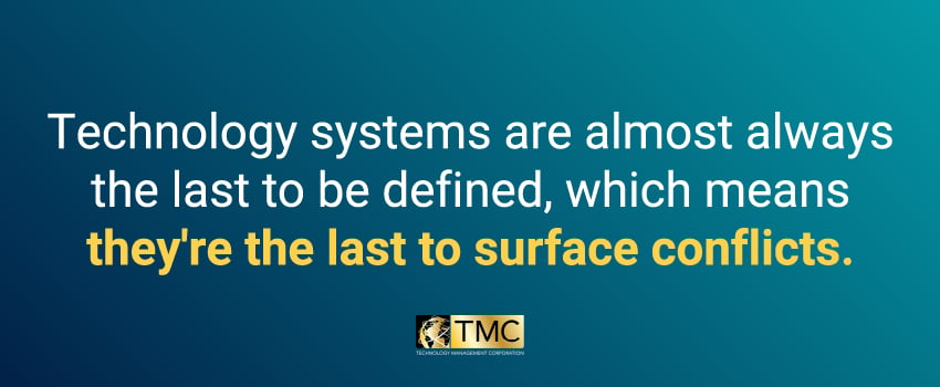 Technology systems are almost always the last to be defined, which means they're the last to surface conflicts.