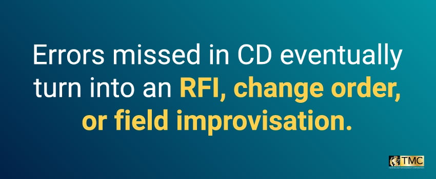 Errors missed in CD eventually turn into an RFI, change order, or field improvisation.