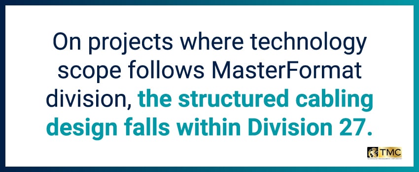 On projects where technology scope follows MasterFormat division, the structured cabling design falls within Division 27.